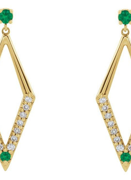 14K White Gold Natural Blue Sapphire & 3/8 CTW Natural Diamond Geometric Earrings