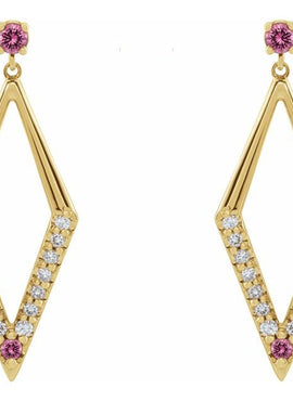 14K White Gold Natural Blue Sapphire & 3/8 CTW Natural Diamond Geometric Earrings
