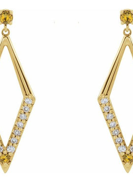 14K White Gold Natural Blue Sapphire & 3/8 CTW Natural Diamond Geometric Earrings