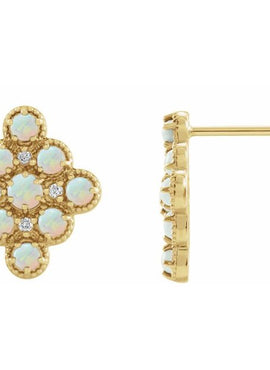 14K Yellow Gold Natural Ethiopian Opal & .03 CTW Natural Diamond Geometric Earrings