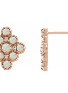 14K Yellow Gold Natural Ethiopian Opal & .03 CTW Natural Diamond Geometric Earrings