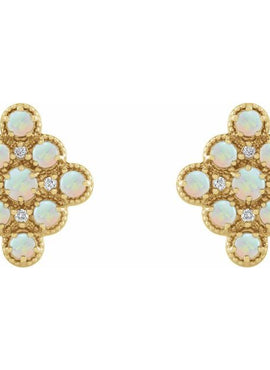 14K Yellow Gold Natural Ethiopian Opal & .03 CTW Natural Diamond Geometric Earrings