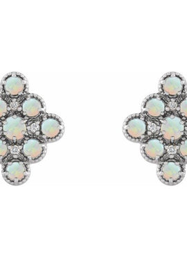 14K Yellow Gold Natural Ethiopian Opal & .03 CTW Natural Diamond Geometric Earrings