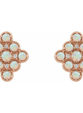 14K Yellow Gold Natural Ethiopian Opal & .03 CTW Natural Diamond Geometric Earrings