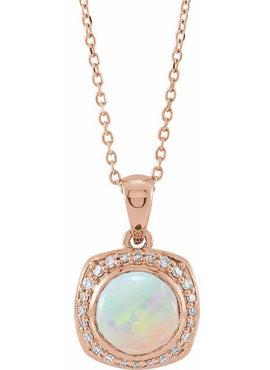 14K Rose Gold Natural Ethiopian Opal & 1/8 CTW Natural Diamond Halo-Style 16-18