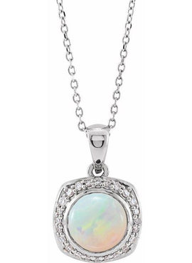 14K Rose Gold Natural Ethiopian Opal & 1/8 CTW Natural Diamond Halo-Style 16-18