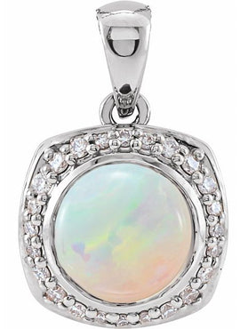 14K Rose Gold Natural Ethiopian Opal & 1/8 CTW Natural Diamond Halo-Style 16-18