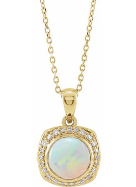 14K Rose Gold Natural Ethiopian Opal & 1/8 CTW Natural Diamond Halo-Style 16-18