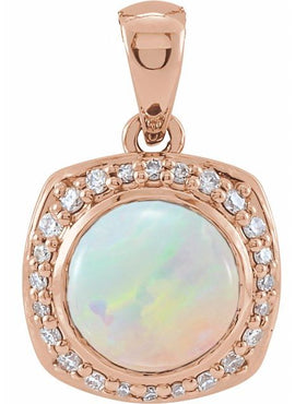 14K Rose Gold Natural Ethiopian Opal & 1/8 CTW Natural Diamond Halo-Style 16-18