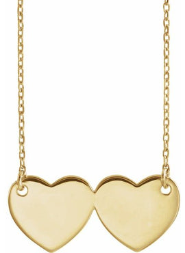 14K White Gold Engravable Double Heart 17
