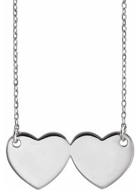 14K White Gold Engravable Double Heart 17