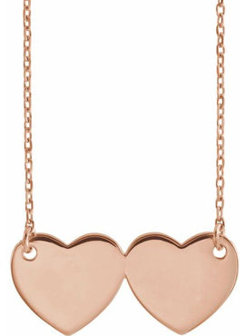 14K White Gold Engravable Double Heart 17