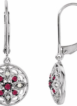 14K White Gold Natural Ruby & .07 CTW Natural Diamond Earrings