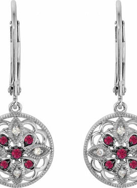 14K White Gold Natural Ruby & .07 CTW Natural Diamond Earrings