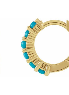14K White Gold Natural Turquoise Cabochon Hinged 12.2 mm Hoop Earrings