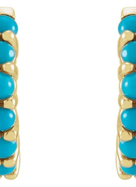 14K White Gold Natural Turquoise Cabochon Hinged 12.2 mm Hoop Earrings