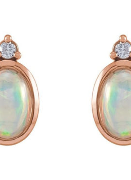 Sterling Silver Natural Ethiopian Opal & .06 CTW Natural Diamond Bezel-Set Earrings