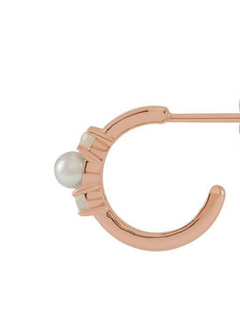 14K Rose Gold Cultured White Seed Pearl & Natural White Ethiopian Opal Huggie Earrings