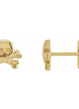 14K Yellow Gold Petite Skull & Crossbones Earrings