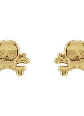14K Yellow Gold Petite Skull & Crossbones Earrings