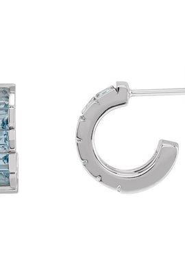 Platinum Natural Aquamarine Hoop Earrings
