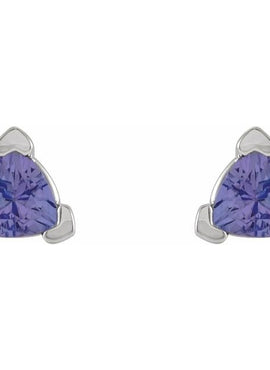 14K White Gold 3 mm Trillion Natural Tanzanite V-Prong Earrings