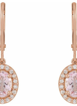 14K Rose Gold Natural Pink Morganite & 1/5 CTW Natural Diamond Earrings