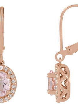 14K Rose Gold Natural Pink Morganite & 1/5 CTW Natural Diamond Earrings
