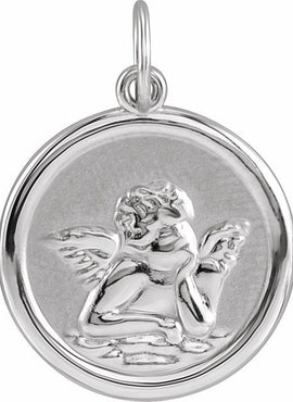 14K White Gold 10 mm Cherub Angel Pendant