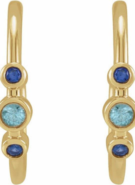 14K Rose Gold Natural Ruby & Natural Pink Sapphire Bezel-Set Hoop Earrings