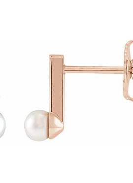 14K Yellow Gold Cultured Seed Pearl Bar Earrings