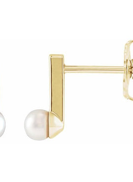 14K Yellow Gold Cultured Seed Pearl Bar Earrings