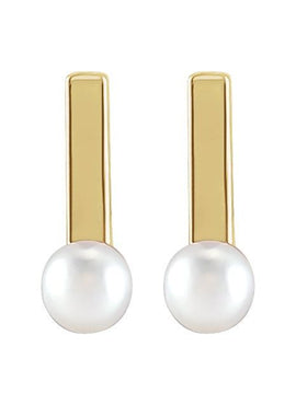 14K Yellow Gold Cultured Seed Pearl Bar Earrings