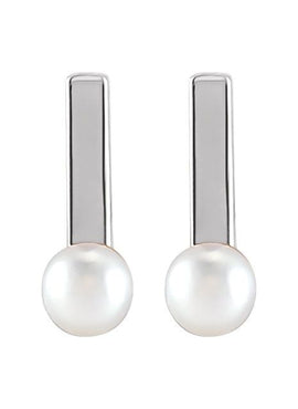 14K Yellow Gold Cultured Seed Pearl Bar Earrings
