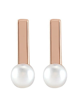 14K Yellow Gold Cultured Seed Pearl Bar Earrings
