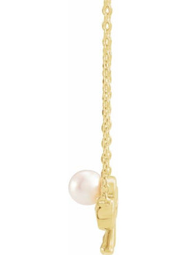 14K Rose Gold Cultured White Akoya Pearl Bow 18