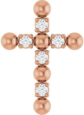 14K Rose Gold .07 CTW Natural Diamond Beaded Cross Pendant
