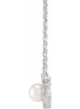 Sterling Silver Cultured Akoya Pearl & .03 CTW Natural Diamond Halo-Style 16