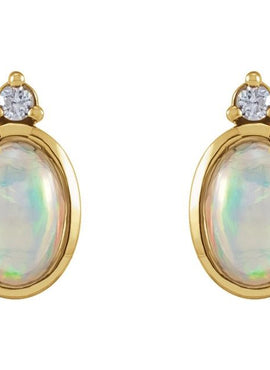 Sterling Silver Natural Ethiopian Opal & .06 CTW Natural Diamond Bezel-Set Earrings