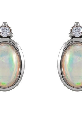 Sterling Silver Natural Ethiopian Opal & .06 CTW Natural Diamond Bezel-Set Earrings