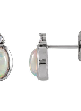 Sterling Silver Natural Ethiopian Opal & .06 CTW Natural Diamond Bezel-Set Earrings