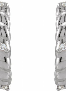 14K White Gold .03 CTW Natural Diamond Rope Huggies