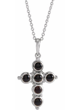 Platinum Natural Black Onyx Cross 16-18