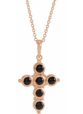 Platinum Natural Black Onyx Cross 16-18