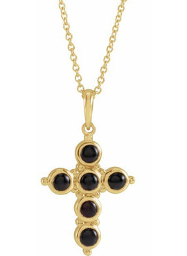 Platinum Natural Black Onyx Cross 16-18