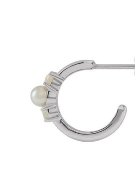 14K Rose Gold Cultured White Seed Pearl & Natural White Ethiopian Opal Huggie Earrings