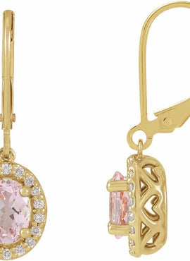 14K Rose Gold Natural Pink Morganite & 1/5 CTW Natural Diamond Earrings
