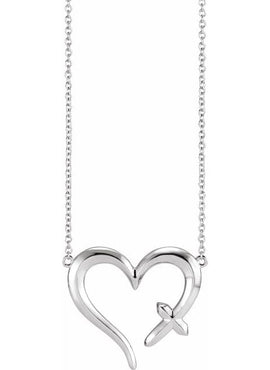 14K Yellow Gold Cross & Open Heart 16