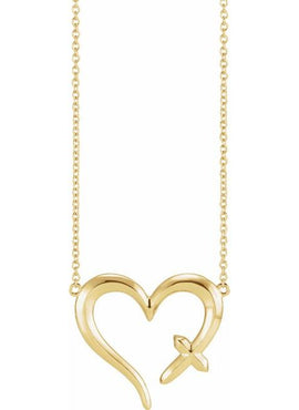 14K Yellow Gold Cross & Open Heart 16