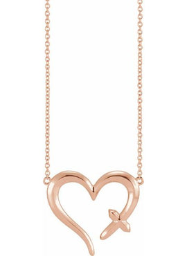 14K Yellow Gold Cross & Open Heart 16